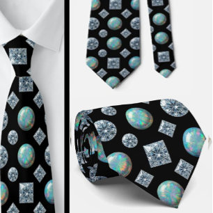 Der Luxusmann Schwarze Krawatte mit Diamant-Opal