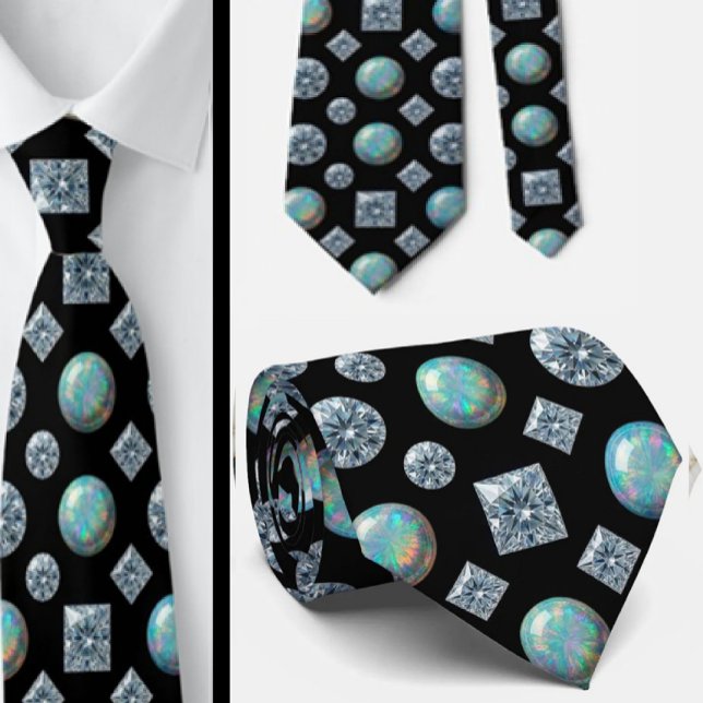 Der Luxusmann | Schwarze Smoking-Diamant-Opal-Kraw Krawatte (Von Creator hochgeladen)