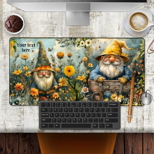 Der magische Garten des Geheimen Schreibtischunterlage (Desk mat featuring a colorful painting of a garden with gnomes)