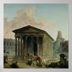 Der Maison Carree mit dem Amphitheatre Poster