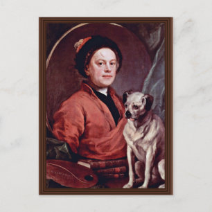 Der Maler und sein Mops Selbstporträt von Hogarth, Postkarte