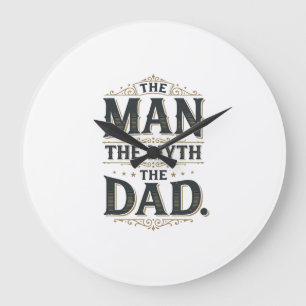 Der Mann Der Mythos Der Papa Vintage-Typografie-Sh Große Wanduhr