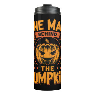 Der Mann hinter dem Halloween-Kürbis Thermosbecher