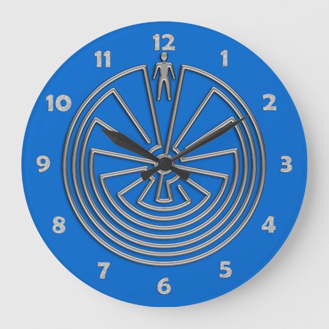 Der Mann im Labyrinth - Silber Große Wanduhr (Vorderseite)