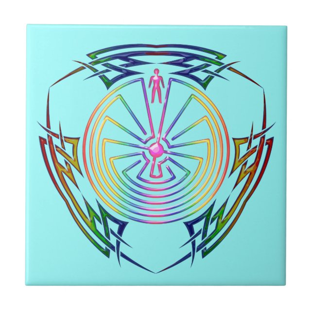 Der Mann im Maze - Stamm Tattoo gefärbt Fliese (Vorderseite)