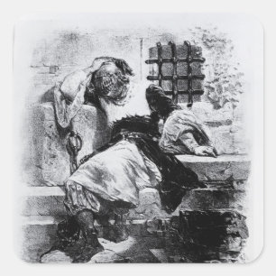 Der Mann in der Eisen-Maske in seinem Gefängnis Quadratischer Aufkleber