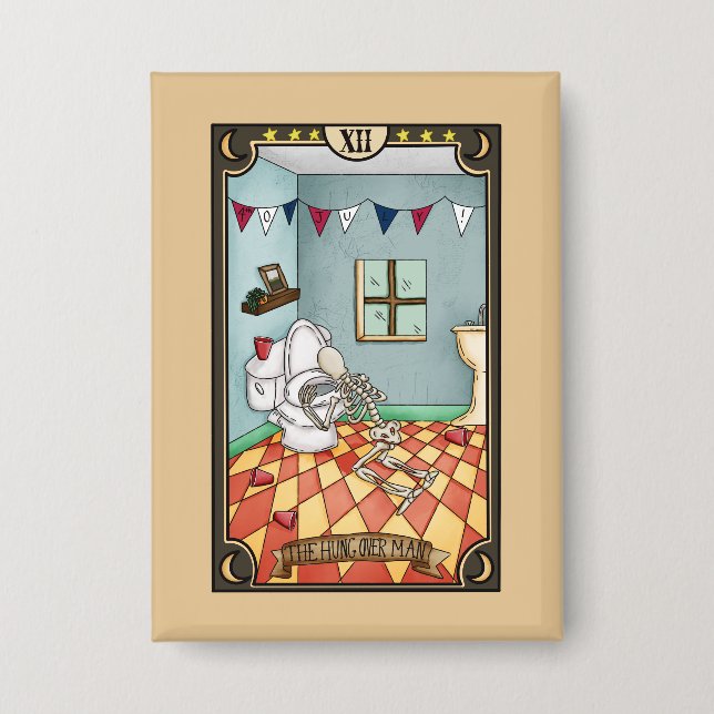 Der Mann mit Kater | Lustiger Tarot-Karten-Button Button (Vorderseite)
