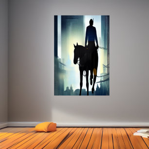 Der Mann und das Pferd in der Stadt   AI Art Poste Poster