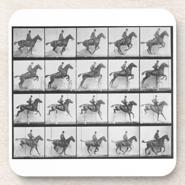 Der Mann und Pferd, die einen Zaun springen, Getränkeuntersetzer (Vorderseite)