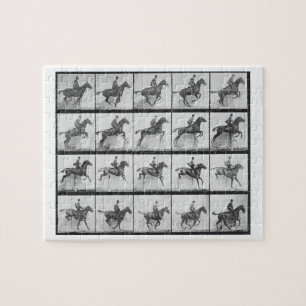 Der Mann und Pferd, die einen Zaun springen, Puzzle