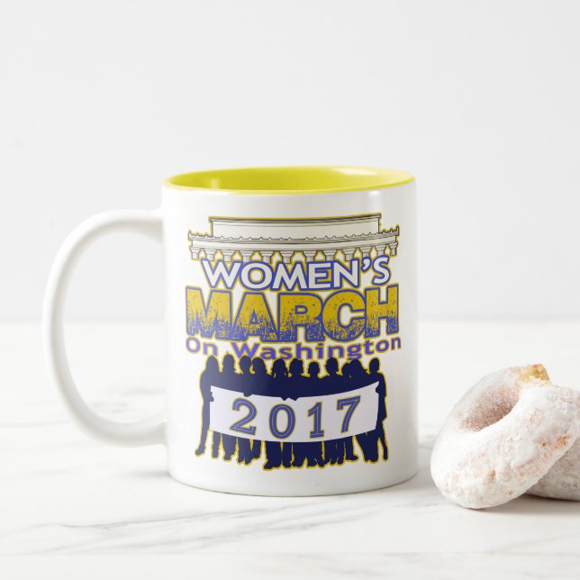Der März Million Frauen auf Washingtonkaffee-Tasse Zweifarbige Tasse (Mit Donut)