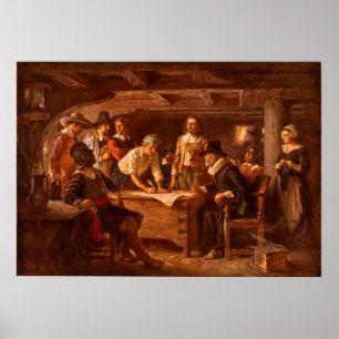 Der Mayflower Compact von Jean Leon Gerome Ferris Poster
