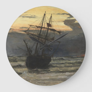 Der Meer-Strand nach einer Sturm-Zeit, Dämmerung Große Wanduhr