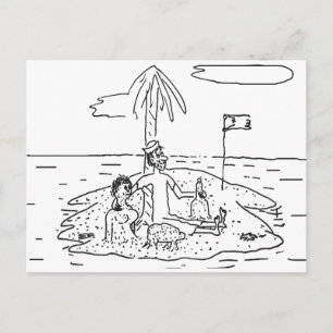 Der Mensch allein auf der Insel, lustig, Vintag, Postkarte