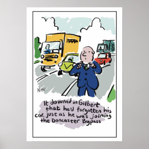 Der Mensch Autofahren merkt, dass er ein vergessen Poster