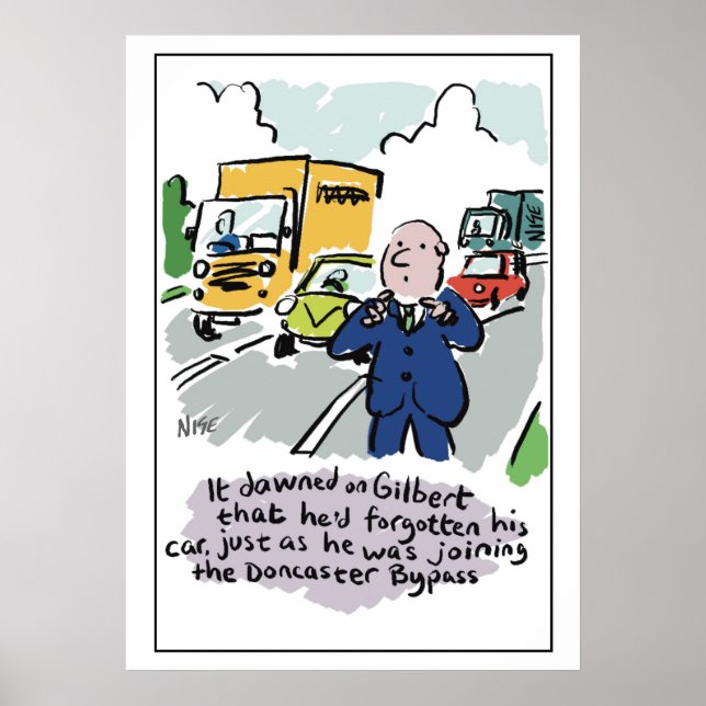 Der Mensch Autofahren merkt, dass er ein vergessen Poster (Vorne)