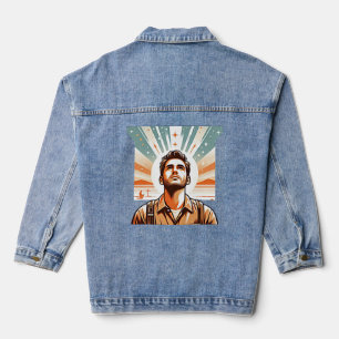 Der Mensch, der sich die Kunst der himmlischen Far Jeansjacke