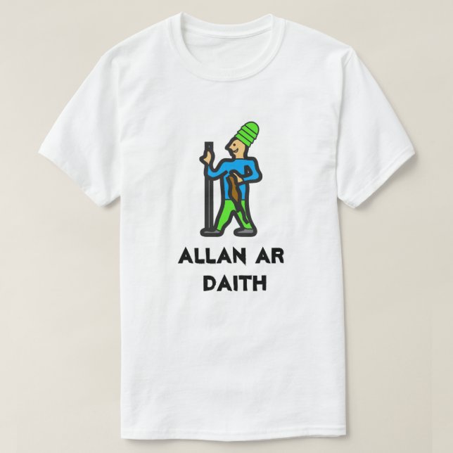 Der Mensch, der zu Fuß geht, und der walisische Te T-Shirt (Design vorne)