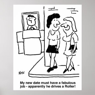 Der Mensch fährt einen Roller Funny Cartoon Poster