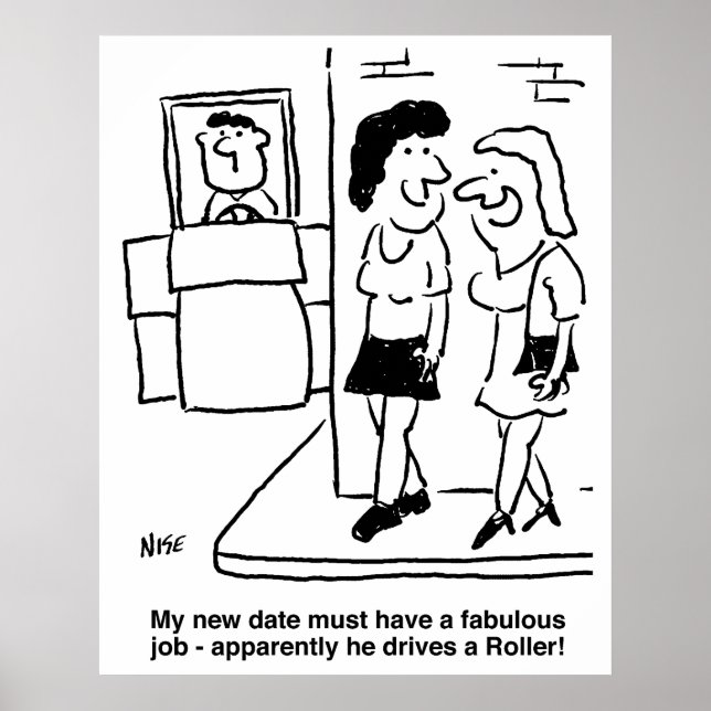 Der Mensch fährt einen Roller Funny Cartoon Poster (Vorne)