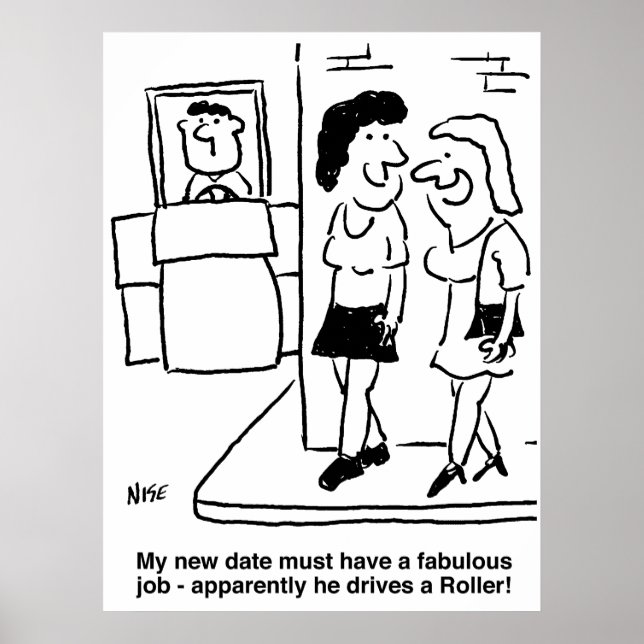 Der Mensch fährt einen Roller Funny Cartoon Poster (Vorne)