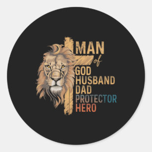 Der Mensch Gottes husnd Daddy Protector Hero Lion  Runder Aufkleber