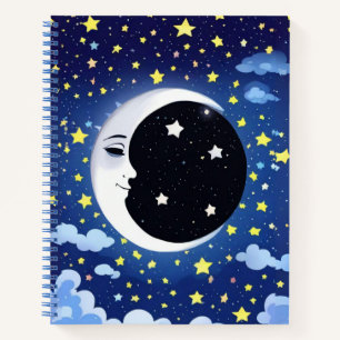Der Mensch im Mond auf einem Sternenhimmel Notizbuch