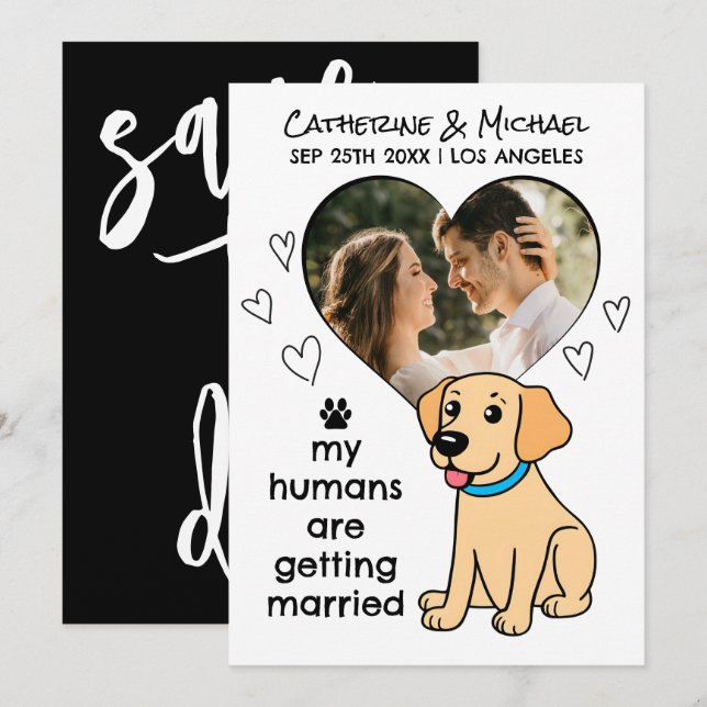 Der Mensch verheiratet den Labrador Hund mit der H Save The Date (Vorne/Hinten)