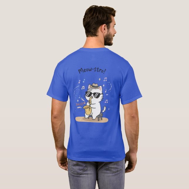 Der Meow-stro: Smooth Jazz Saxophon T-Shirt (Schwarz voll)