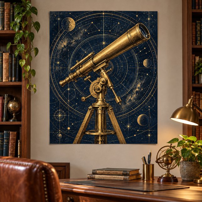 Der Messingteleskop-Kunstprint Poster (Unframed paper art print. All texture effects are printed. Room styling props are not included.)