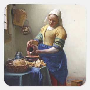 Der Milkmaid, c.1658-60 (Öl auf Leinwand) Quadratischer Aufkleber