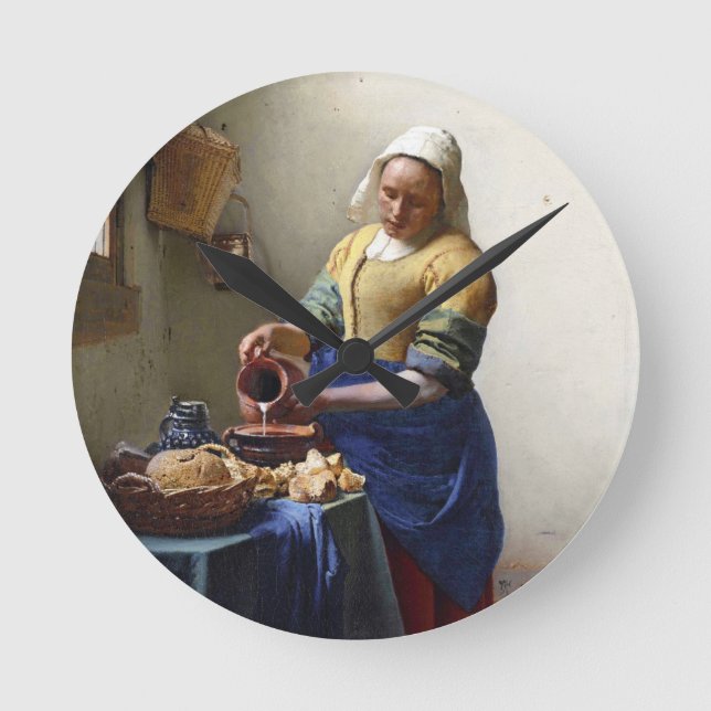 Der Milkmaid, c.1658-60 (Öl auf Leinwand) Runde Wanduhr (Vorderseite)