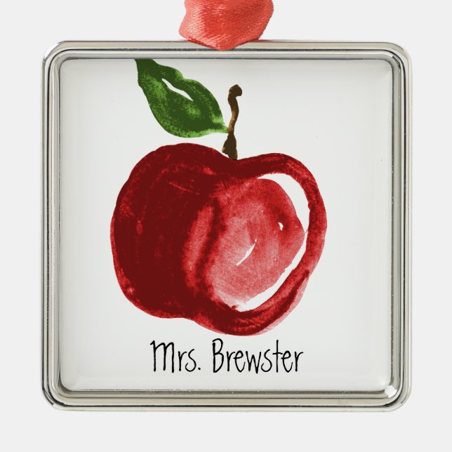 Der mit Monogramm Name roten Apple-Lehrers Ornament Aus Metall (Vorne)