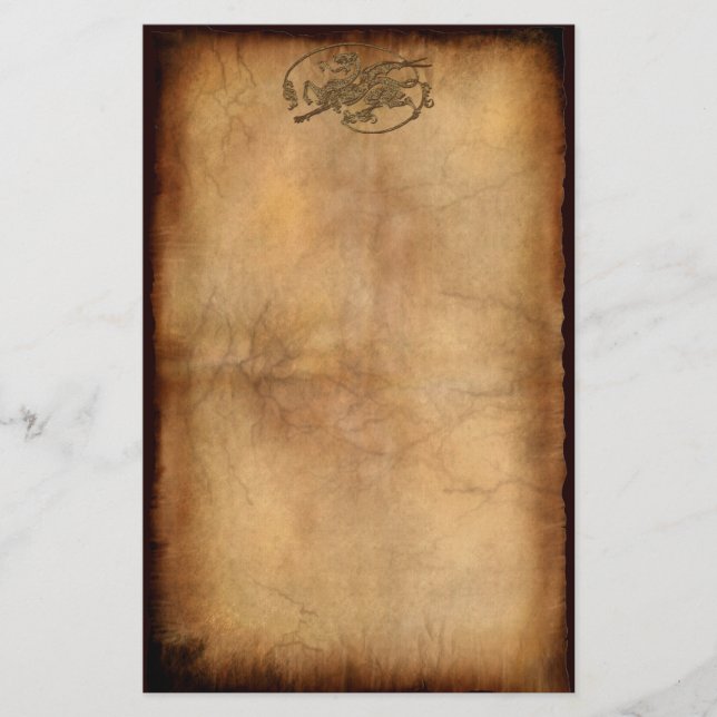 Der mittelalterliche Drache auf dem Pergamenteffek Briefpapier (Vorderseite)