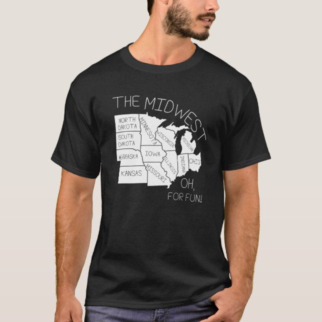 Der MITTELWESTEN-SPASS Geografie-Karten-T - Shirt (Vorderseite)
