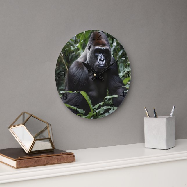 Der Mitternachts-Gorilla-König: Monarch des Waldes Große Wanduhr (Büro)