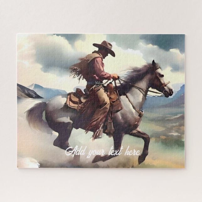 Der moderne Cowboy reiten beim Graupferd Puzzle (Horizontal)