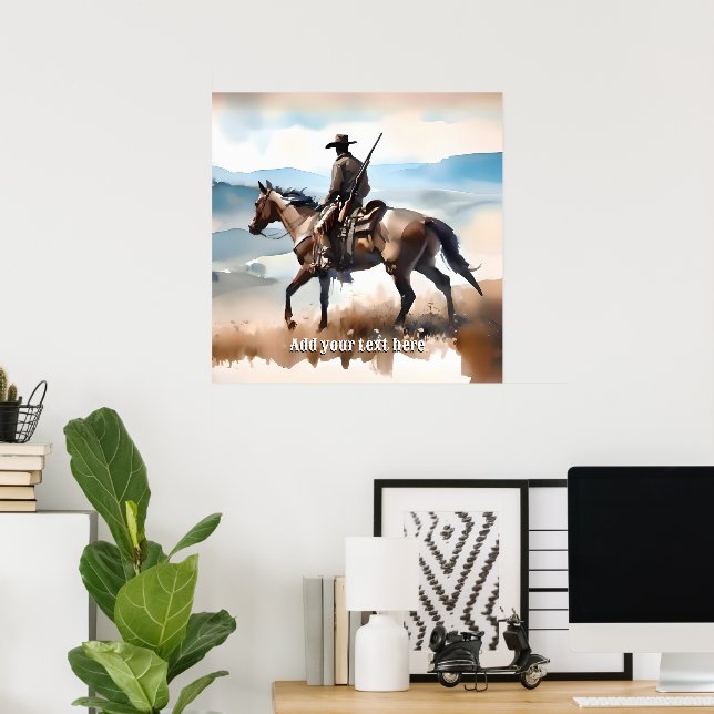 Der moderne Cowboy reiten beim Pferd Poster (Heimbüro)
