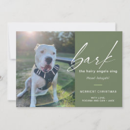 Der moderne Hund bellt die Hairy Angles Sing Foto Feiertagskarte