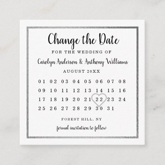 Der moderne Silver Foil Kalender ändert das Datum Begleitkarte (Vorderseite)