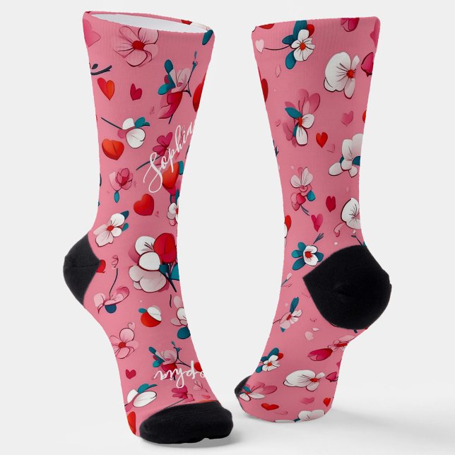 Der moderne Valentinstag, die roten Herzen monogra Socken (Von Creator hochgeladen)