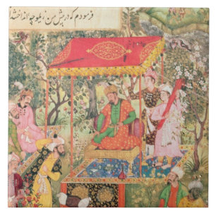 Der Mogul-Kaiser Babur empfängt die Abgesandten Fliese