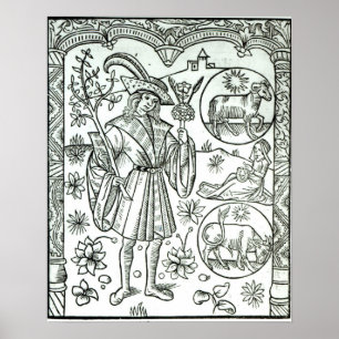 Der Monat April mit astrologischen Sonnenstrahlen Poster