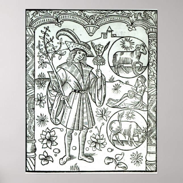 Der Monat April mit astrologischen Sonnenstrahlen Poster (Vorne)