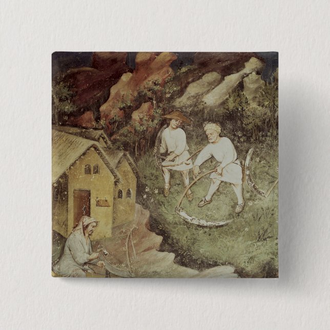 Der Monat Juli, Detail des Erntens, c.1400 Button (Vorderseite)