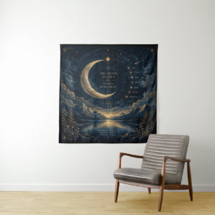 Der Mond führt Himmelsmond & Sterne Kunst Sqr Wandteppich