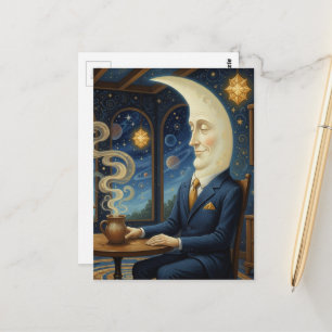 Der Mond geht Kaffee trinken Postkarte