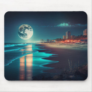 Der Mond mit Blick auf das Meer und die Stadt Mousepad