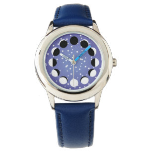 Der Mond-Phasen-Astronomie-Uhr der blaue Kinder Armbanduhr