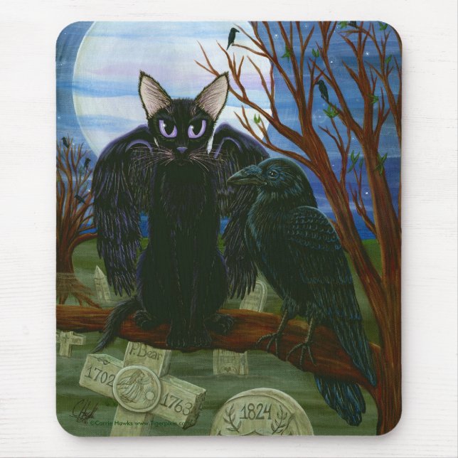 Der Mond-schwarze Katzen-Krähen-gotische Kunst Mousepad (Vorne)